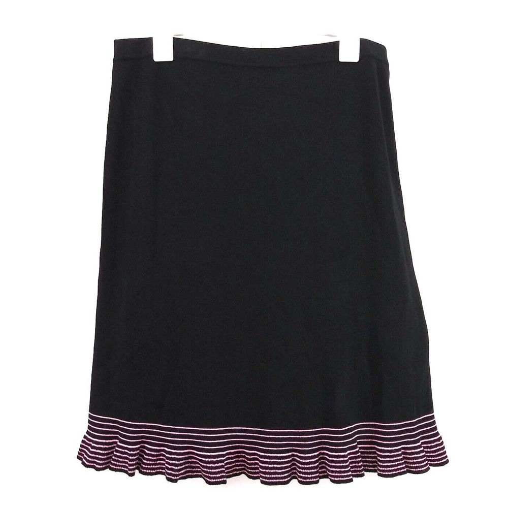 Sag Harbor Skirt Womens Size Large Black Pink Stripes Ruffle Hem Elastic Waist